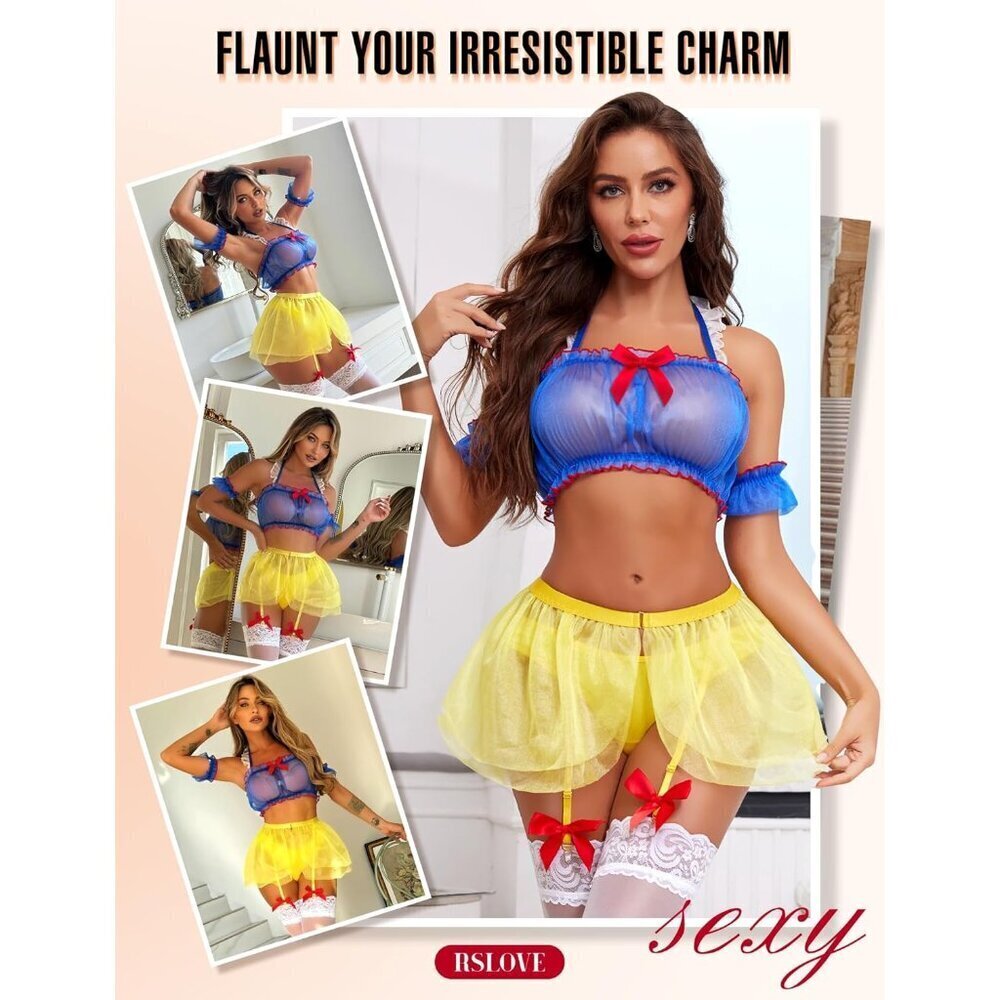 Sexy Princess Lingerie Set Mesh Costume Role Play Halloween Cosplay - Picture 3 of 5